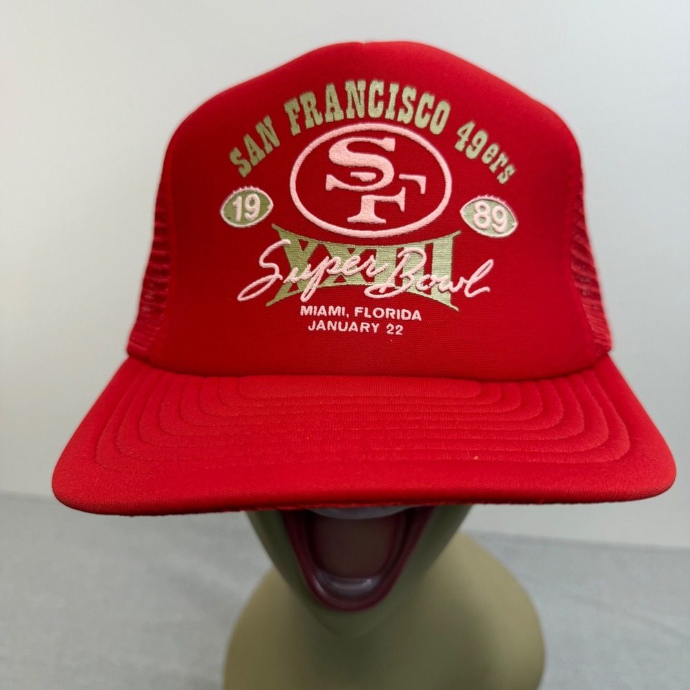 Vintage 1989 San Francisco 49ers Super Bowl XXIII Trucker Hat‎ Red Snapback Cap